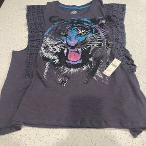 Anthropologie Pilcro Eyelet Cap Sleeve Tiger Top